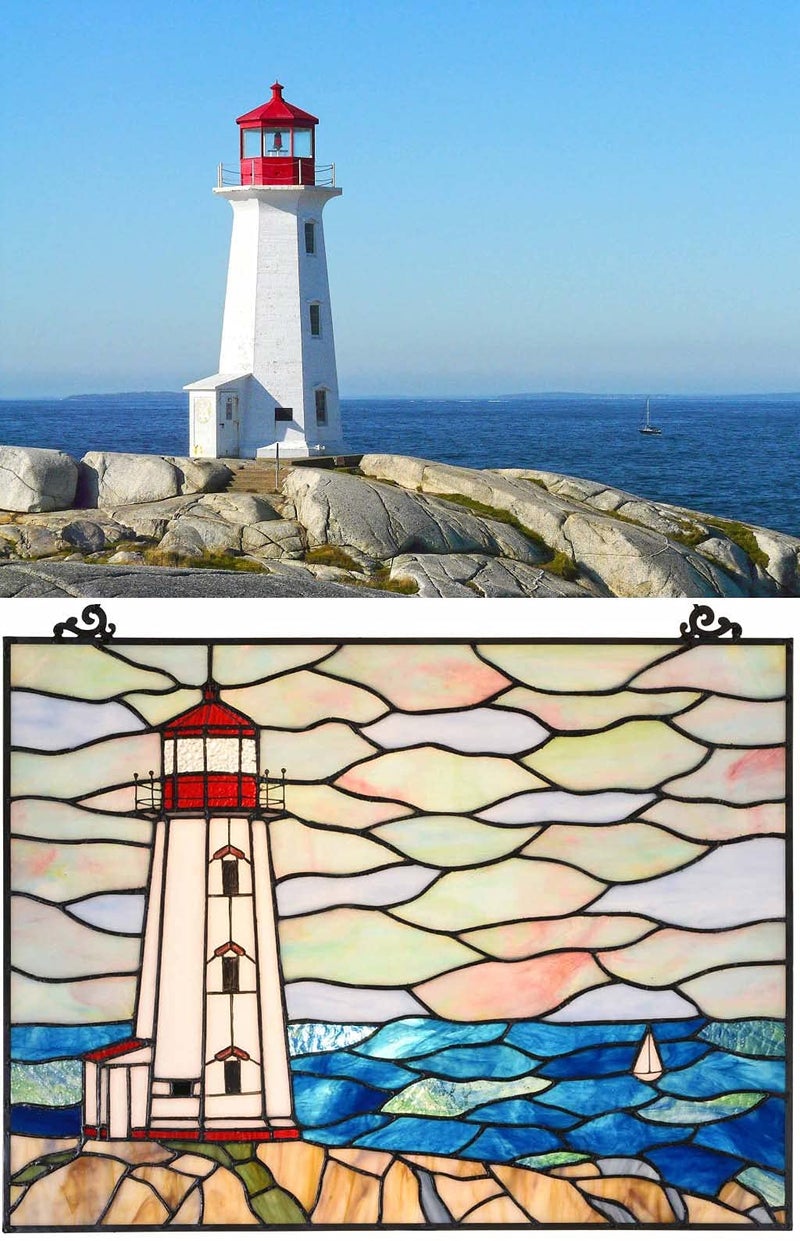 Bieye W10066 Peggy's Point Lighthouse Tiffany Style Stained Glass Window Hangings Panel, 19" W x 14.4" H - Image 5